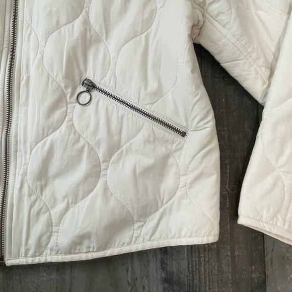 Lucky Brand Women’s Quilted Jacket Short Full Zip Pockets Cotton sz S Cream - Picture 7 of 13